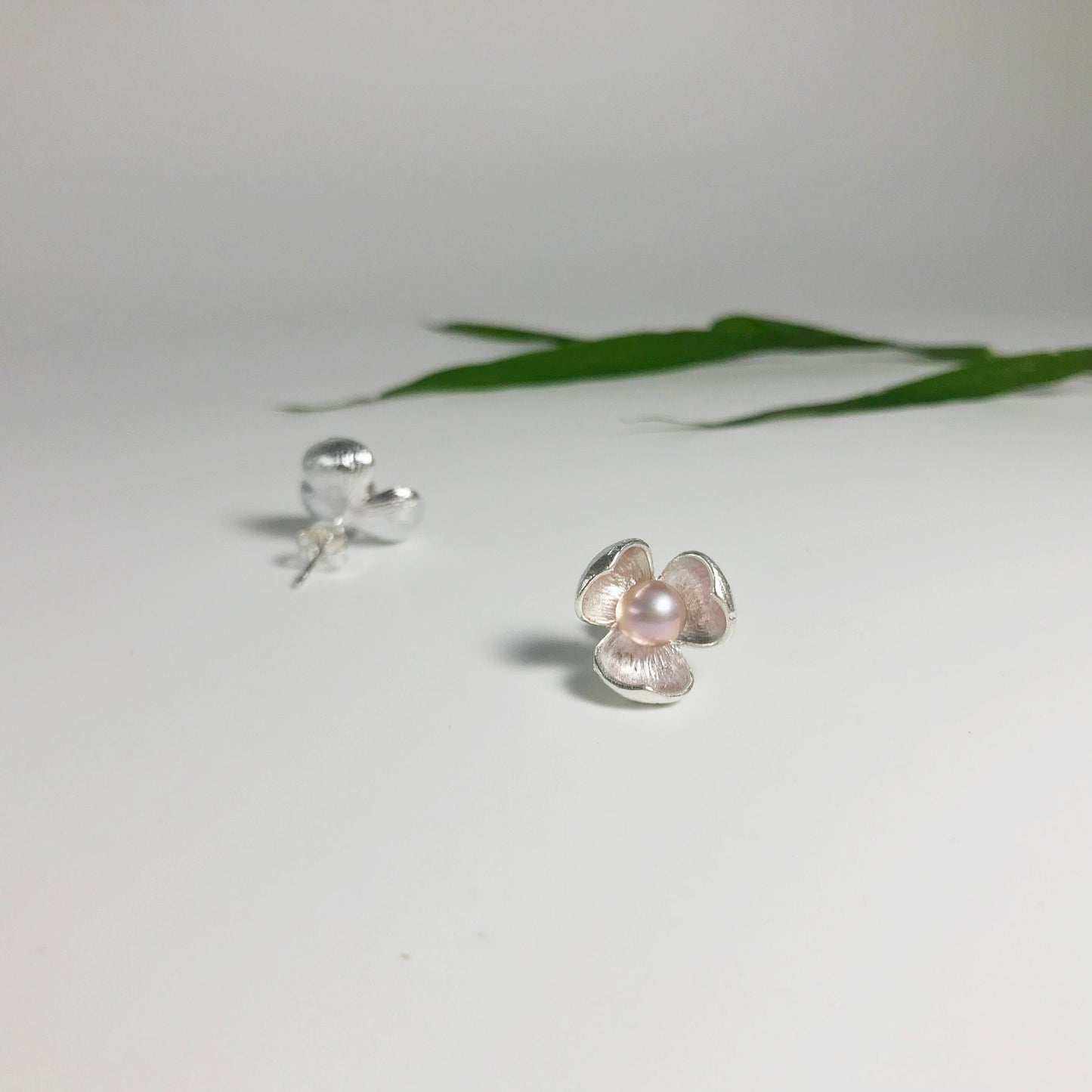 Silver Shell Pearl Stud Earrings