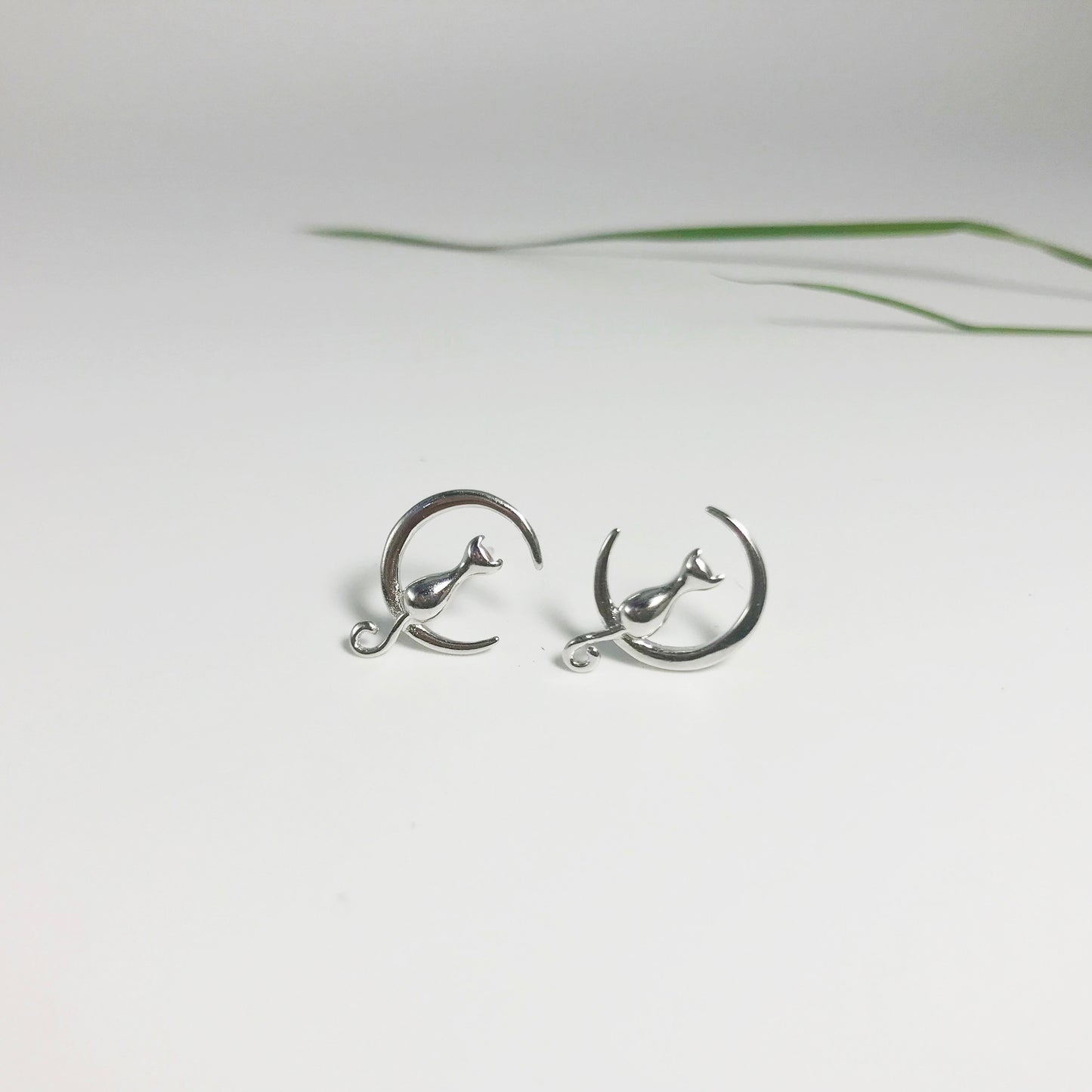 Cat and Moon Sterling Silver Earrings