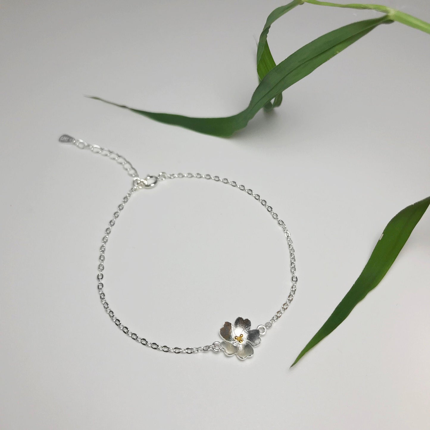 Cherry Blossom Sterling Silver Chain Bracelet