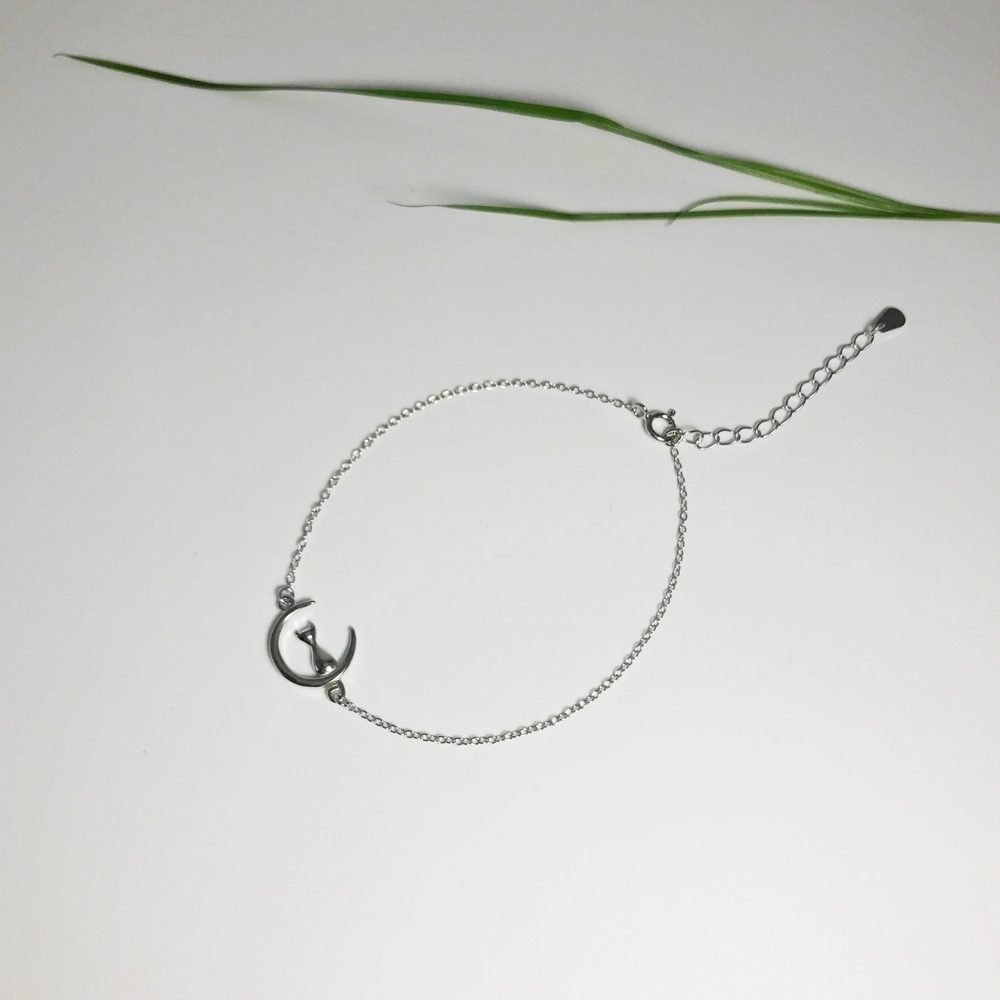 Cat and Moon Sterling Silver Bracelet