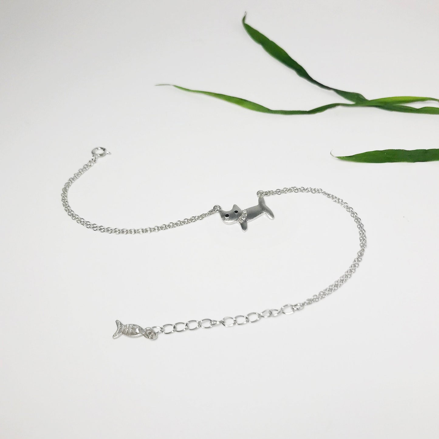 Cat and Fish Sterling Silver Bracelet