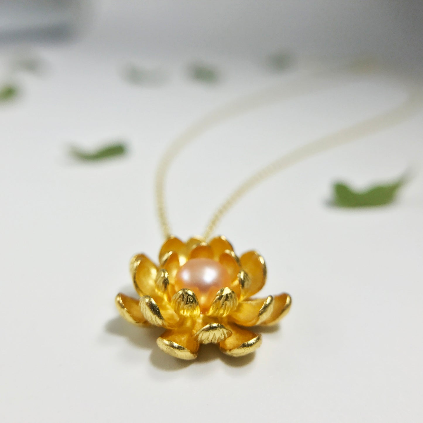 Lotus Pendant with Sterling Silver Pearl Necklace