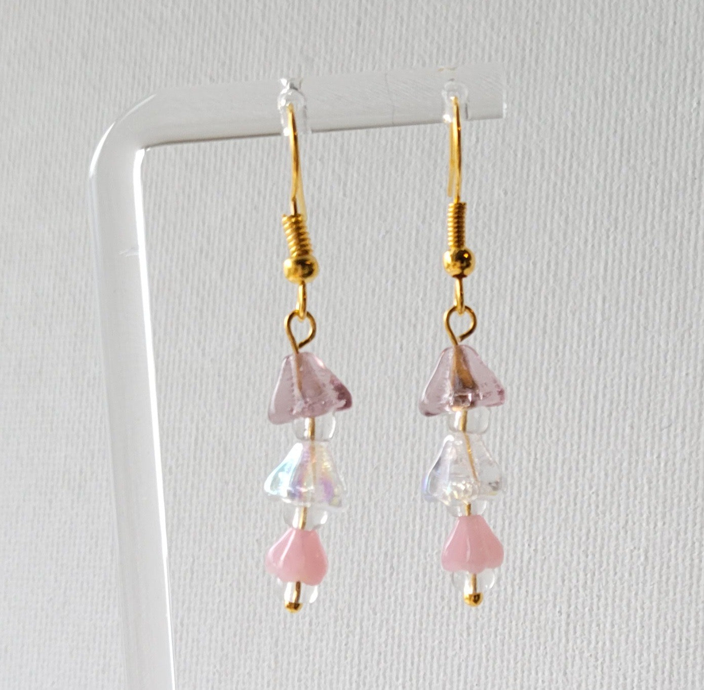 Pink Glass Bell Flower Drop Earrings