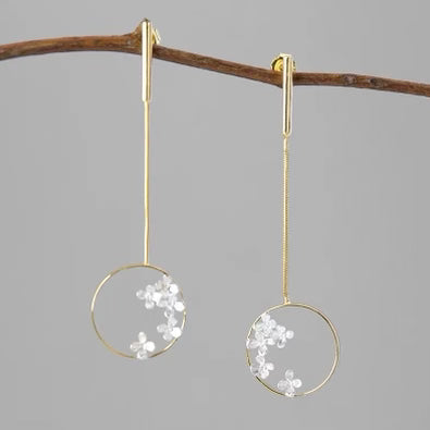 Dangle Golden Hoop with Silver Flowers