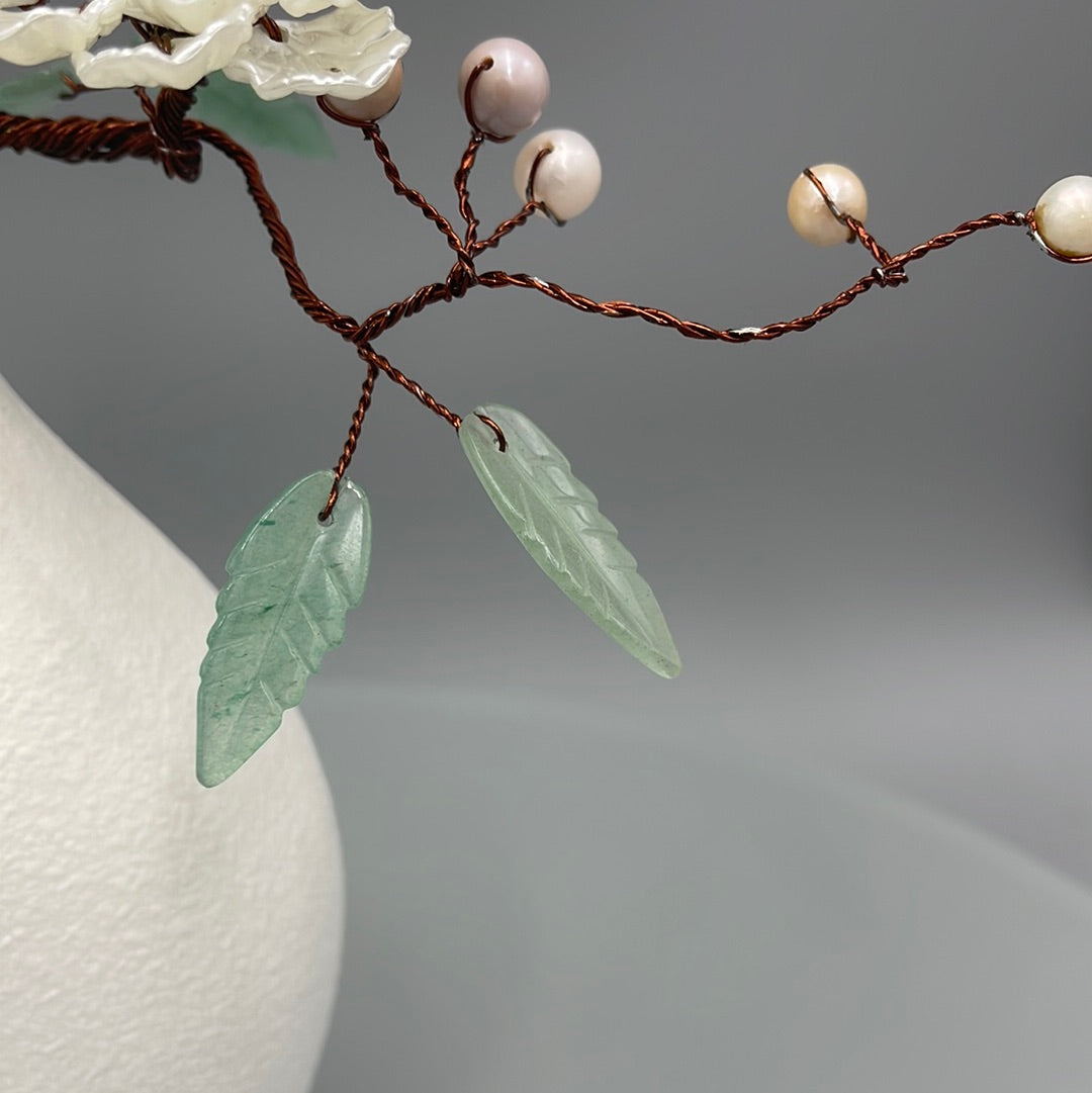 Pearl Branch and Jade Leaves with Ceramic Vase