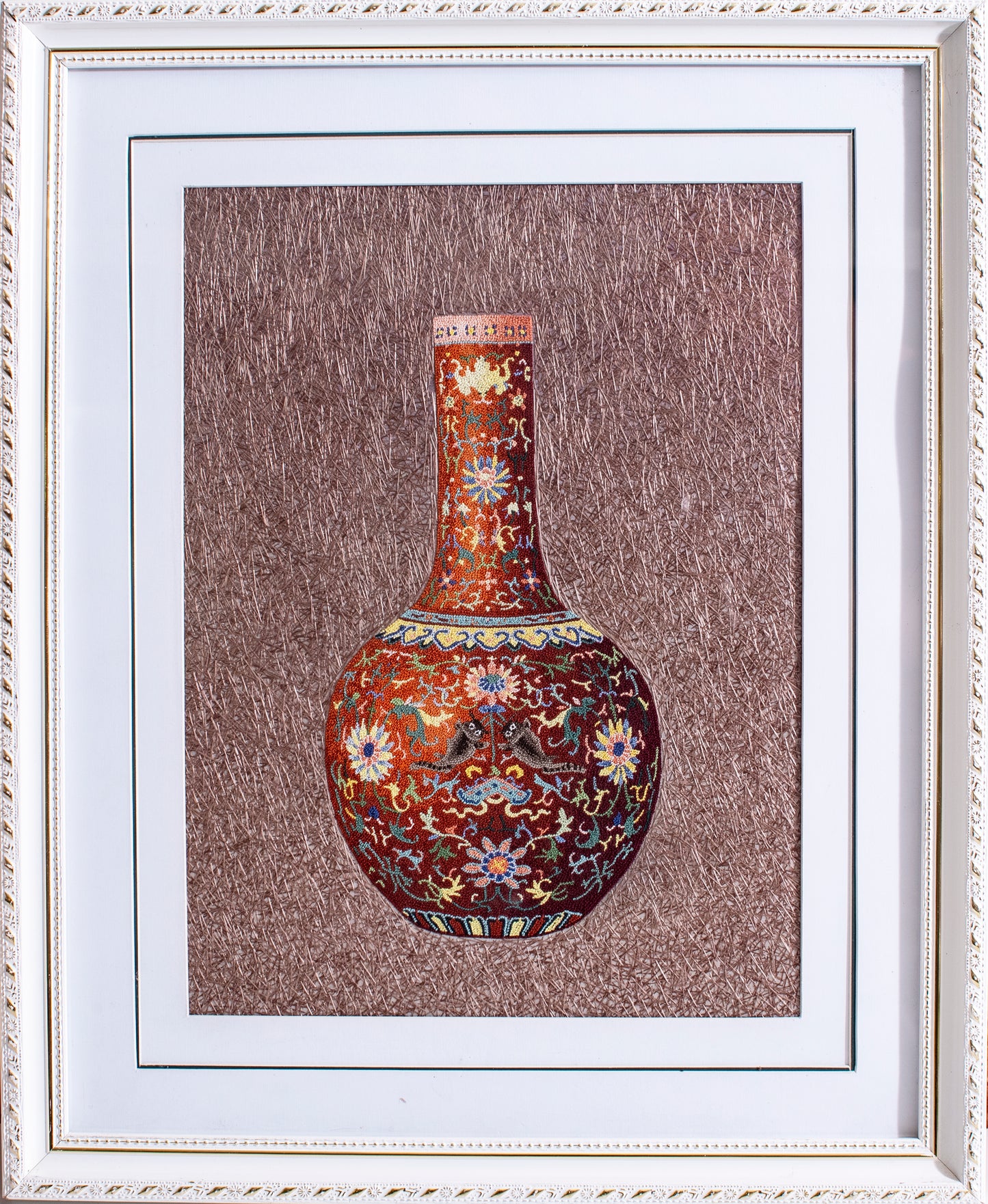 Red Vase - Silk Art Framed and Matted